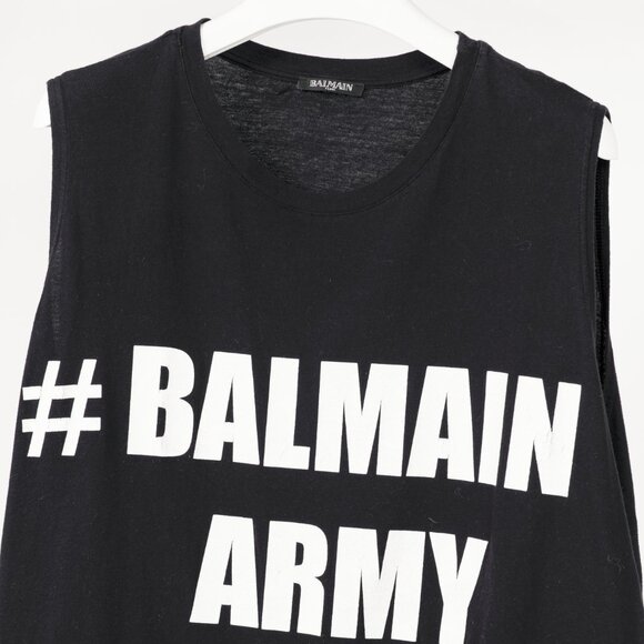 Balmain Black Cotton "#Balmain Army" Graphic Muscle Tank - Picture 4 of 10